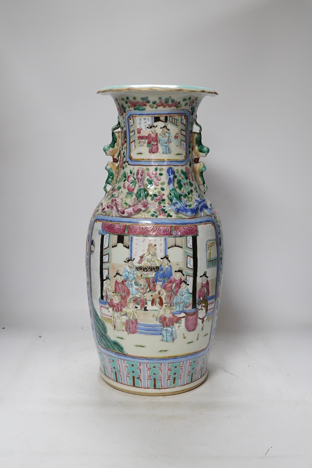 A large 19th-century Chinese famille rose baluster vase, 46cm high. Condition - section of rim lacking otherwise fair
